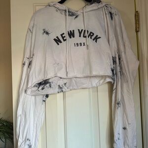 White and Black Tie-Dye New York crop Hoodie